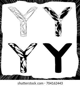 Letter Y. 3d and silhouette constructive concept.