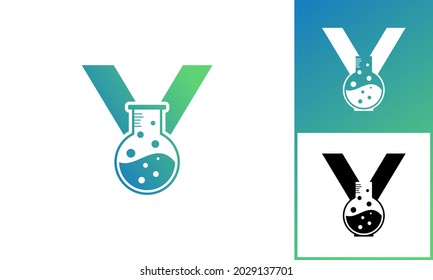 Buchstabe Y mit dem Logo des abstrakten Labors. Für Logos aus den Bereichen Wirtschaft, Wissenschaft, Gesundheit, Medizin, Labor, Chemie und Natur geeignet.