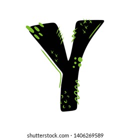 Letter Y - abstract vector black font with  green dots, stripes, lines, spots. Abc, alphabet isolated on white background. Perfect illustration for your design - print, poster, card, logo, label