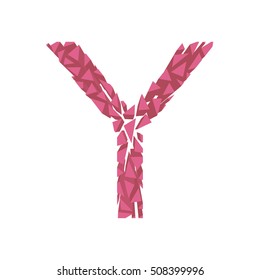 The letter Y, in the alphabet broken 3d perspective set pink color isolated on white background