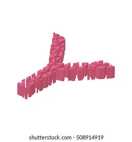 The letter Y, in the alphabet broken 3d perspective isometric set pink color isolated on white background