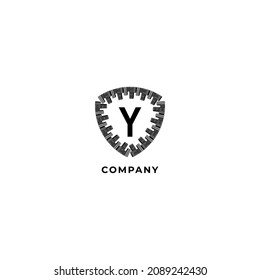 Letter Y Alphabet Logo Design Template isolated on white background. Town shield illustration. Insurance, Security, Protection Logo Concept. 