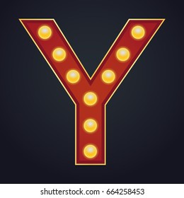 Letter Y alphabet sign marquee light bulb vintage carnival or circus style ,Vector illustration