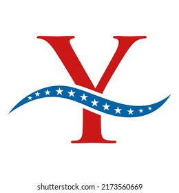 Letter Y America Logo USA Flag. Patriotic American Business Logo Design On Letter Y Template