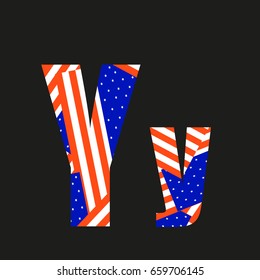 Letter Y with american flag, isolated on black background.Vector illustration