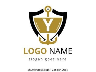 letter Y with Anchor Logo Design Template. Marine, Sailing Boat Logo