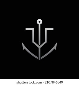 letter y anchor logo. unique combination letter y and anchor logo template