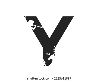 letter y and angel  deer   christmas tree  decorative initial letter for Christmas   New Year design  isolated vector image in simple style