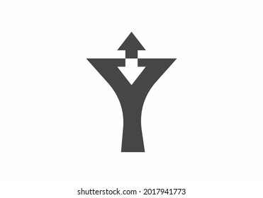letter Y with arrow up and down 