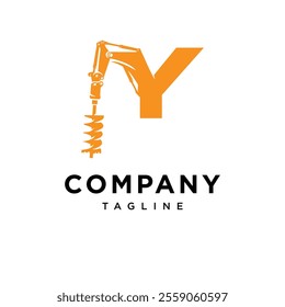 Letter Y Auger Excavator Logo Icon vector
