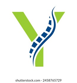 Letter Y Backbone Logo Concept For Healthcare Symbol. Back Pain Sign