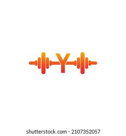 Letter Y with barbell icon fitness design template illustration vector