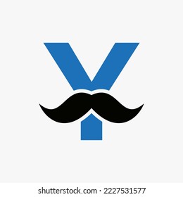 Letter Y Barbershop Logo Design. Hairstylist Logotype For Mustache Style and Fashion Symbol