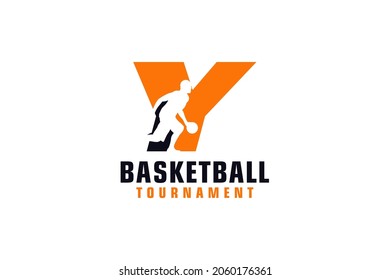 Letter Y with Basketball Logo Design. Vector Design Template Elements for Sport Team or Corporate.