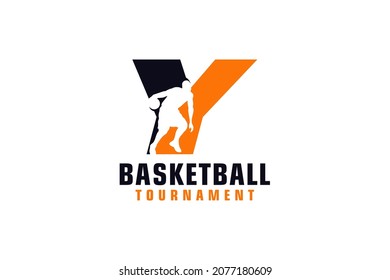 Letter Y with Basketball Logo Design. Vector Design Template Elements for Sport Team or Corporate.