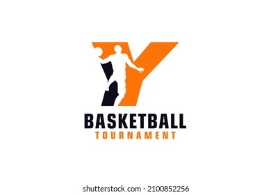 Letter Y with Basketball Logo Design. Vector Design Template Elements for Sport Team or Corporate.