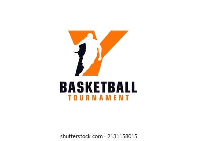 Letter Y with Basketball Logo Design. Vector Design Template Elements for Sport Team or Corporate.