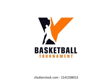 Letter Y with Basketball Logo Design. Vector Design Template Elements for Sport Team or Corporate.