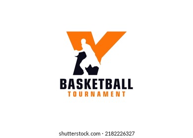 Letter Y with Basketball Logo Design. Vector Design Template Elements for Sport Team or Corporate.