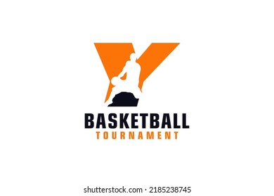 Letter Y with Basketball Logo Design. Vector Design Template Elements for Sport Team or Corporate.