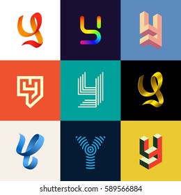 Letter "Y" big logo pack. Isometric, minimal, line, colorful, ribbon, geometric, luxury vector monograms. Eps10 format.