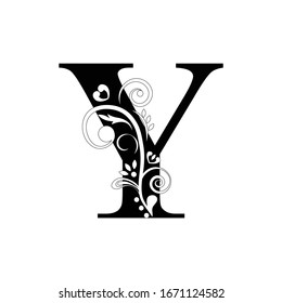 letter Y. Black flower alphabet.  Beautiful capital letters
