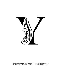 letter Y. Black flower letter   Beautiful capital alphabet 