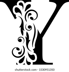 letter Y. Black flower letters,  alphabet.  Beautiful capital letter. vector