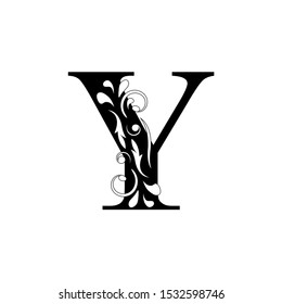 letter Y. Black flower letters,  alphabet.  Beautiful capital letter. vector
