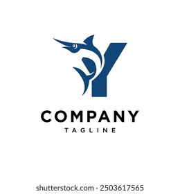 Letter Y Blue Marlin Fish Logo Icon Vector