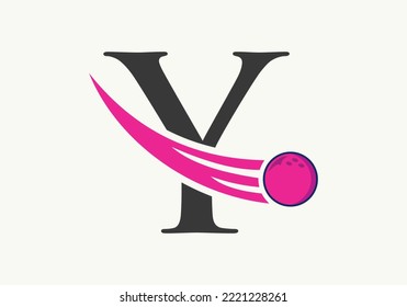 Letter Y Bowling Logo. Bowling Ball Symbol With Moving Ball Vector Template
