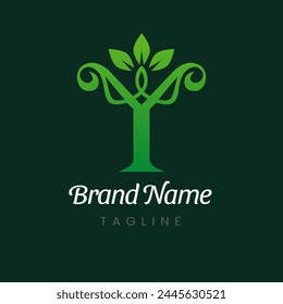 Letter Y Branch Tree Natural Leaf Logo Design Vector