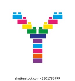 Letter Y of Brick Building Blocks in vector colors