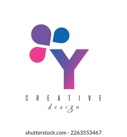 Letter Y and bubble Dots Logo with Purple Pink Bubbles Vector Illustration