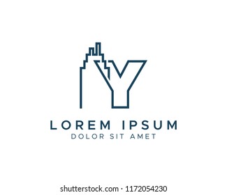 Letter Y Building Line Vector Logo Design Template