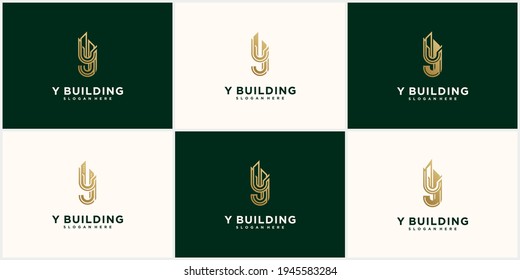 Letter y Building Logo, logo y with the concept of a building with gold color