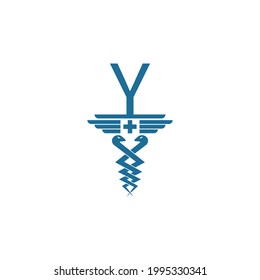 Letter Y with caduceus icon logo design vector template