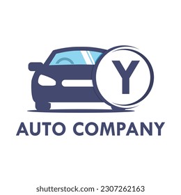Letter y with car  template illustration. Fonts for event, promo, logo, and poster. Alphabet label symbol for branding and identity.