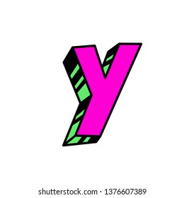 Letter y in cartoon style. Vector. Bright red Latin letter. Bulk forms.