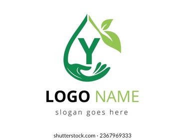 Letter Y With Charity Help Hands Logo Design Vector Template. Healthcare Care, Foundation with Hand Symbol