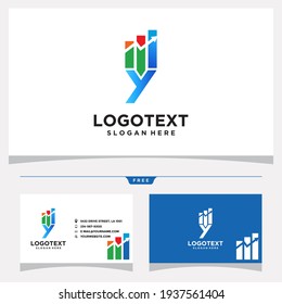 Letter Y Chart Bar Logo Design and Business Card Vector Graphic