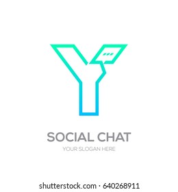 Letter Y with Chat logo line shape, Social Talk, Social media, Abstract speak, Square speech logotype