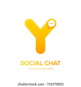 Letter Y with Chat logo, Talk, Social media, Sphere speech bubble, application, digital and technology logotype