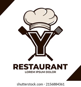 Letter Y Chef hat logo design illustration, Restaurant cafe logo icon isolated on white background