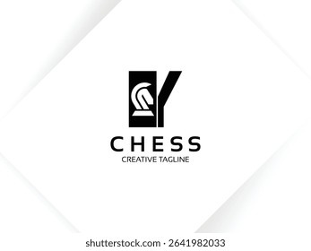 Letter Y chess logo design template. Monogram knight logo