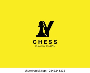 Letter Y chess logo with pawn. Chess sport monogram logo template