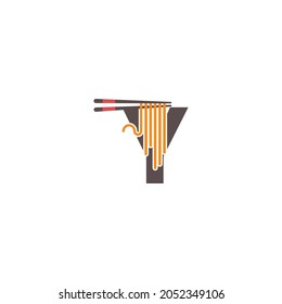 Letter Y with chopsticks and noodle icon logo design template