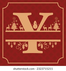 Letter Y, Y Christmas Monogram, Letter Y Silhouette with Christmas symbols, Christmas logo, Christmas Design for Print, Screen Print T-Shirt