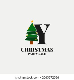 letter Y with christmas tree decoration for celebrating december sale or party initial icon