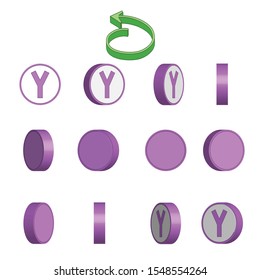 Letter Y in circle rotation sequence sprite sheet on white background. Vector illustration.